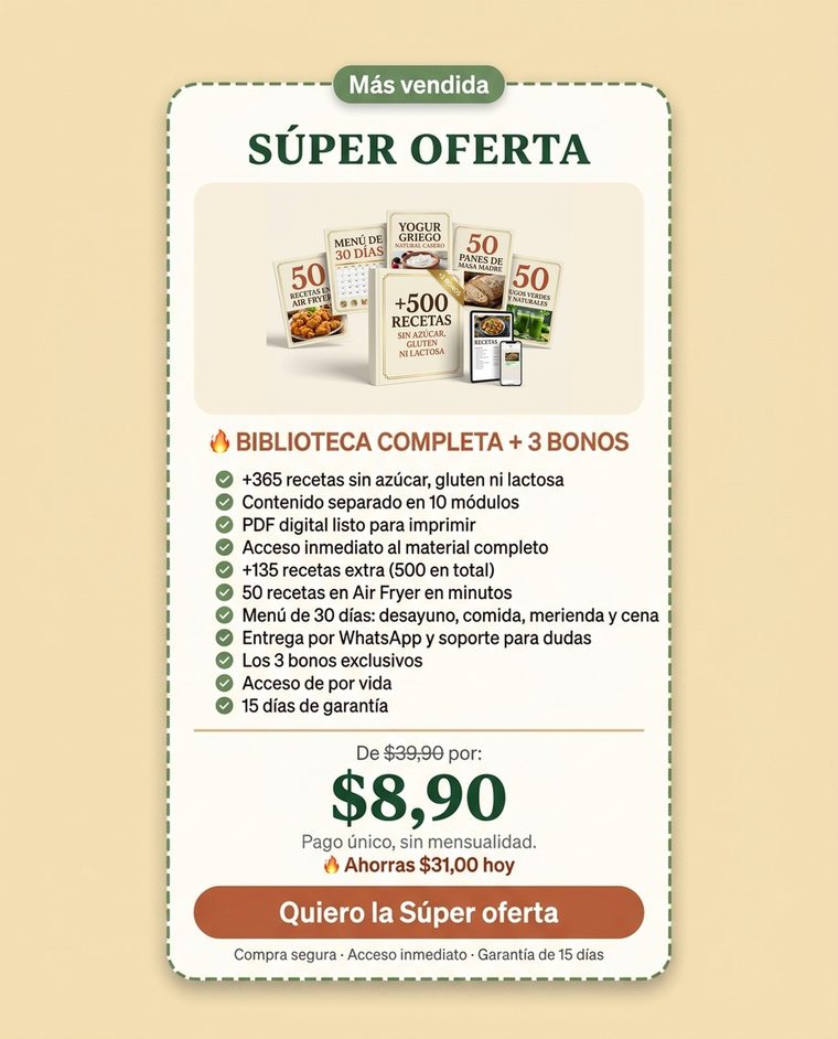 Súper oferta — 500 recetas, 3 bonos y entrega por WhatsApp